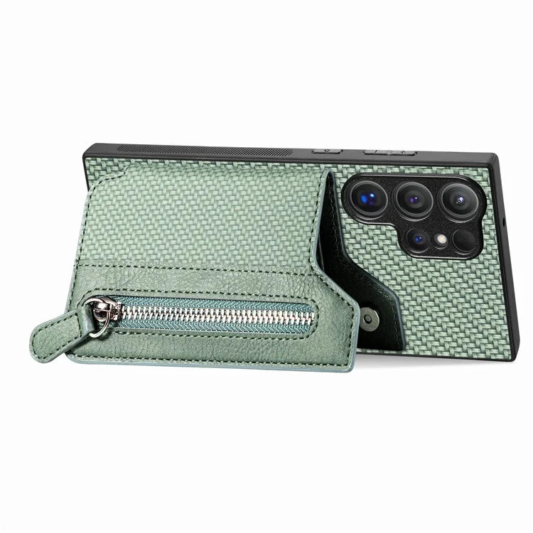 C1-04 For Samsung Galaxy S24 Ultra Case Carbon Fiber Texture PU Leather Coated PC+TPU Phone Cover