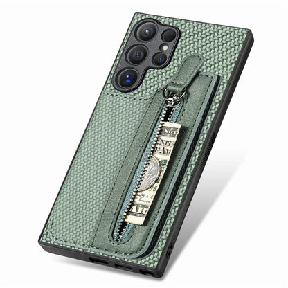 C1-04 For Samsung Galaxy S24 Ultra Case Carbon Fiber Texture PU Leather Coated PC+TPU Phone Cover