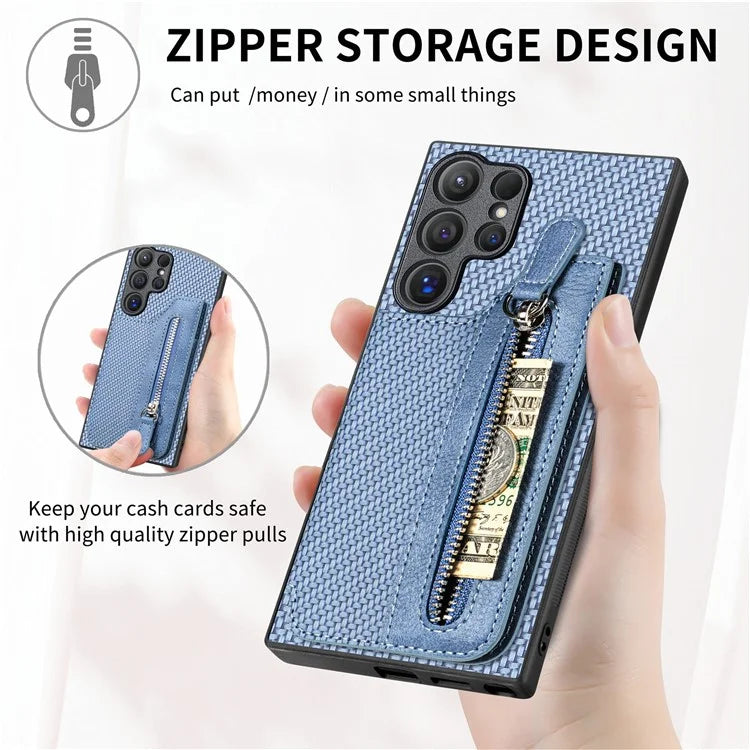 C1-04 For Samsung Galaxy S24 Ultra Case Carbon Fiber Texture PU Leather Coated PC+TPU Phone Cover