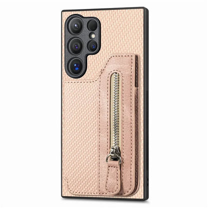 C1-04 For Samsung Galaxy S24 Ultra Case Carbon Fiber Texture PU Leather Coated PC+TPU Phone Cover
