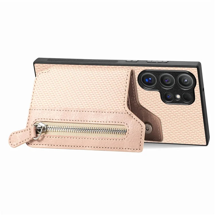 C1-04 For Samsung Galaxy S24 Ultra Case Carbon Fiber Texture PU Leather Coated PC+TPU Phone Cover