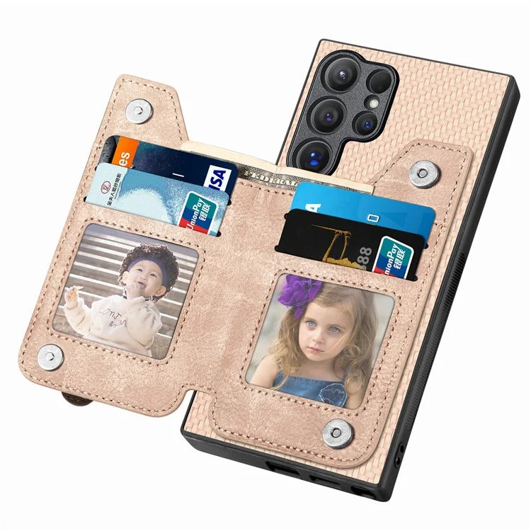 C1-04 For Samsung Galaxy S24 Ultra Case Carbon Fiber Texture PU Leather Coated PC+TPU Phone Cover