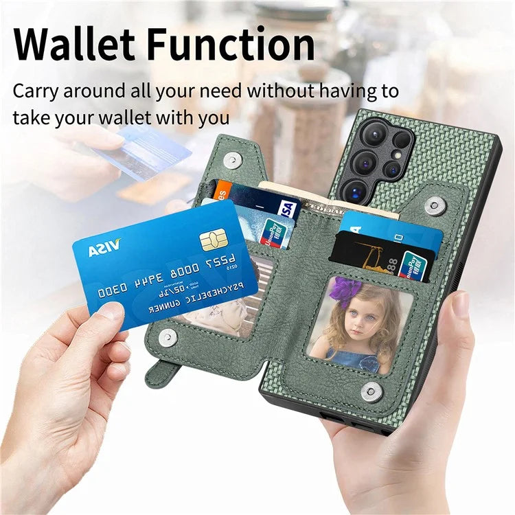 C1-04 For Samsung Galaxy S24 Ultra Case Carbon Fiber Texture PU Leather Coated PC+TPU Phone Cover
