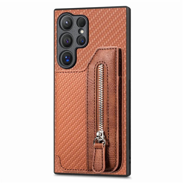 C1-04 For Samsung Galaxy S24 Ultra Case Carbon Fiber Texture PU Leather Coated PC+TPU Phone Cover