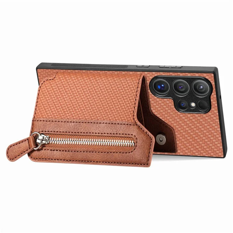 C1-04 For Samsung Galaxy S24 Ultra Case Carbon Fiber Texture PU Leather Coated PC+TPU Phone Cover