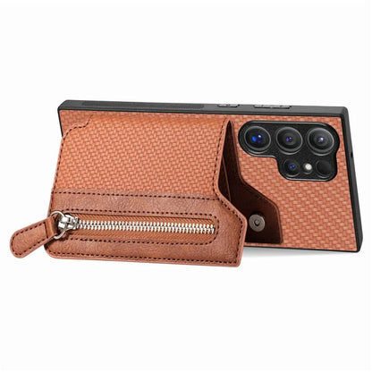 C1-04 For Samsung Galaxy S24 Ultra Case Carbon Fiber Texture PU Leather Coated PC+TPU Phone Cover