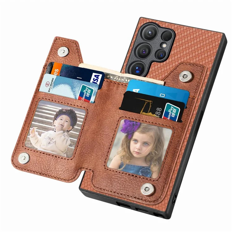 C1-04 For Samsung Galaxy S24 Ultra Case Carbon Fiber Texture PU Leather Coated PC+TPU Phone Cover