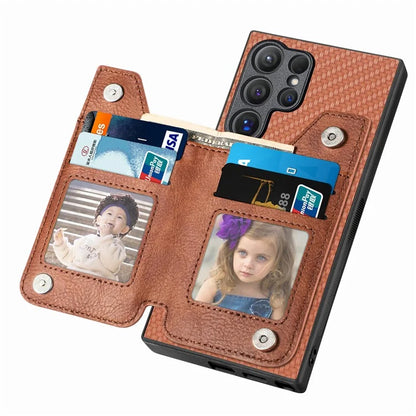 C1-04 For Samsung Galaxy S24 Ultra Case Carbon Fiber Texture PU Leather Coated PC+TPU Phone Cover