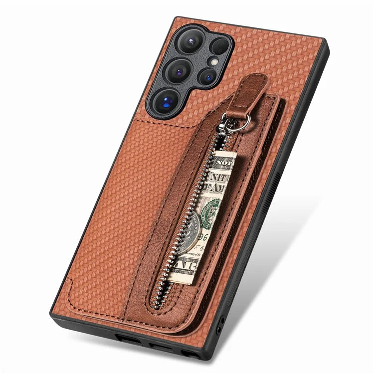 C1-04 For Samsung Galaxy S24 Ultra Case Carbon Fiber Texture PU Leather Coated PC+TPU Phone Cover