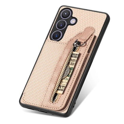 C1-04 For Samsung Galaxy S24 Case Zipper Wallet Leather+PC+TPU Kickstand Phone Cover