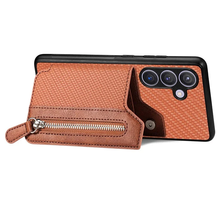 C1-04 For Samsung Galaxy S24 Case Zipper Wallet Leather+PC+TPU Kickstand Phone Cover