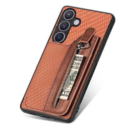 C1-04 For Samsung Galaxy S24 Case Zipper Wallet Leather+PC+TPU Kickstand Phone Cover