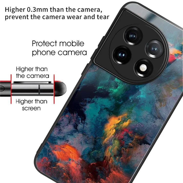 For OnePlus Ace 3 5G / 12R 5G Case Pattern Anti-Scratch Tempered Glass Back Cover