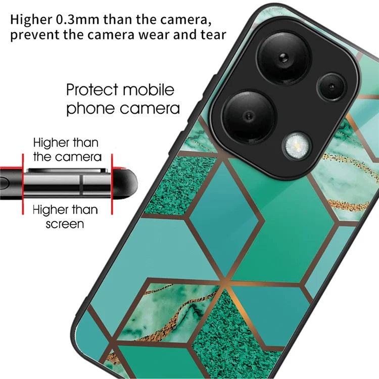 For Xiaomi Redmi Note 13 Pro 4G / Poco M6 Pro 4G Case Marble Pattern Tempered Glass+PC Back TPU Frame Phone Cover