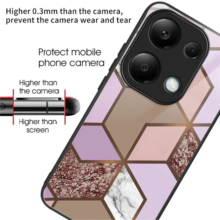 For Xiaomi Redmi Note 13 Pro 4G / Poco M6 Pro 4G Case Marble Pattern Tempered Glass+PC Back TPU Frame Phone Cover