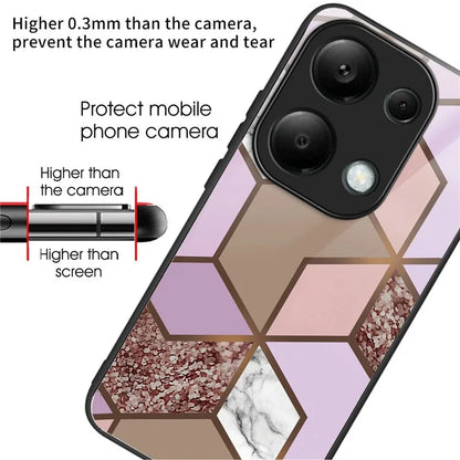 For Xiaomi Redmi Note 13 Pro 4G / Poco M6 Pro 4G Case Marble Pattern Tempered Glass+PC Back TPU Frame Phone Cover