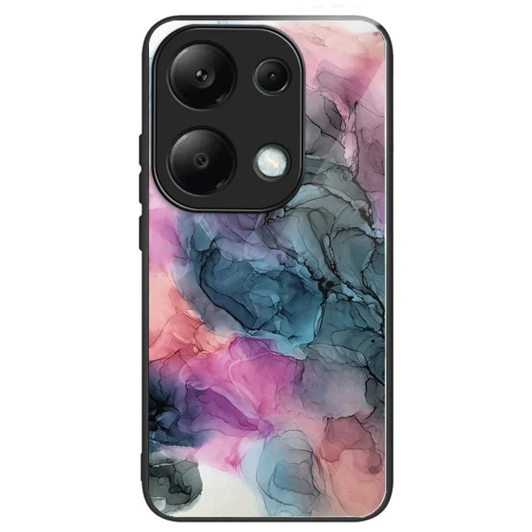 For Xiaomi Redmi Note 13 Pro 4G / Poco M6 Pro 4G Case Marble Pattern Tempered Glass+PC Back TPU Frame Phone Cover