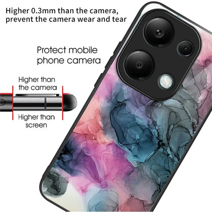 For Xiaomi Redmi Note 13 Pro 4G / Poco M6 Pro 4G Case Marble Pattern Tempered Glass+PC Back TPU Frame Phone Cover