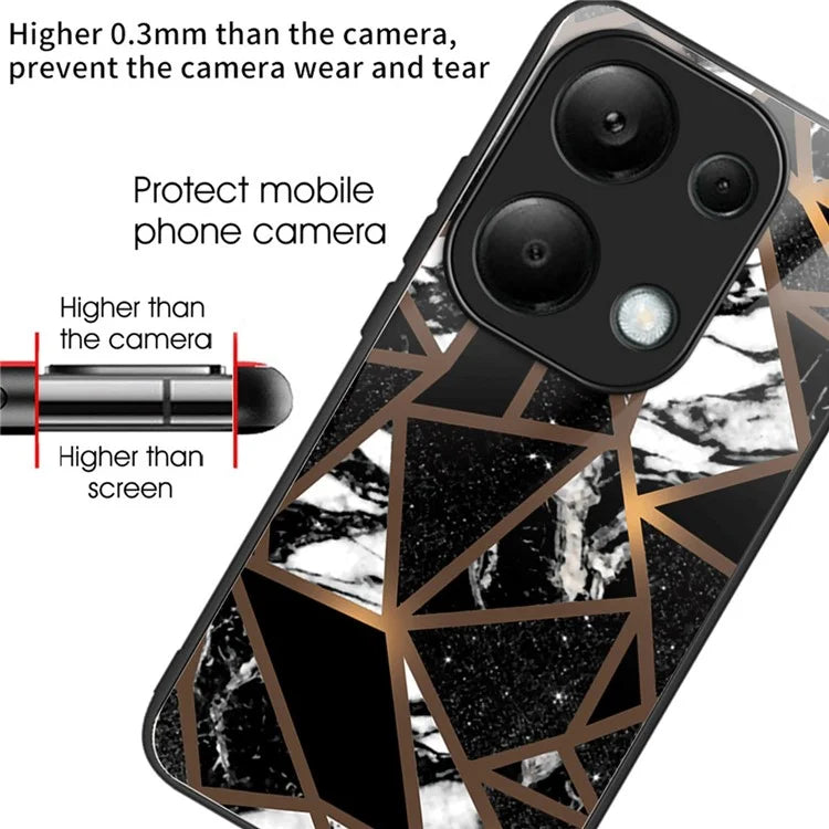 For Xiaomi Redmi Note 13 Pro 4G / Poco M6 Pro 4G Case Marble Pattern Tempered Glass+PC Back TPU Frame Phone Cover