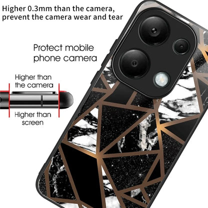 For Xiaomi Redmi Note 13 Pro 4G / Poco M6 Pro 4G Case Marble Pattern Tempered Glass+PC Back TPU Frame Phone Cover