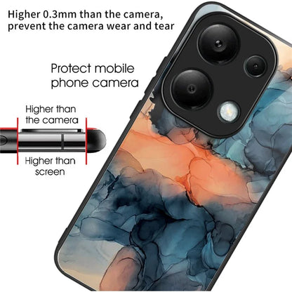For Xiaomi Redmi Note 13 Pro 4G / Poco M6 Pro 4G Case Marble Pattern Tempered Glass+PC Back TPU Frame Phone Cover
