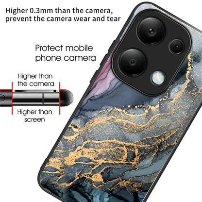 For Xiaomi Redmi Note 13 Pro 4G / Poco M6 Pro 4G Case Marble Pattern Tempered Glass+PC Back TPU Frame Phone Cover