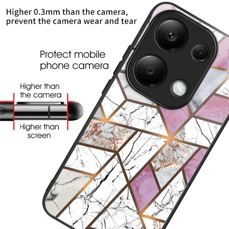 For Xiaomi Redmi Note 13 Pro 4G / Poco M6 Pro 4G Case Marble Pattern Tempered Glass+PC Back TPU Frame Phone Cover