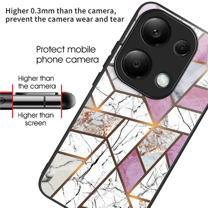 For Xiaomi Redmi Note 13 Pro 4G / Poco M6 Pro 4G Case Marble Pattern Tempered Glass+PC Back TPU Frame Phone Cover