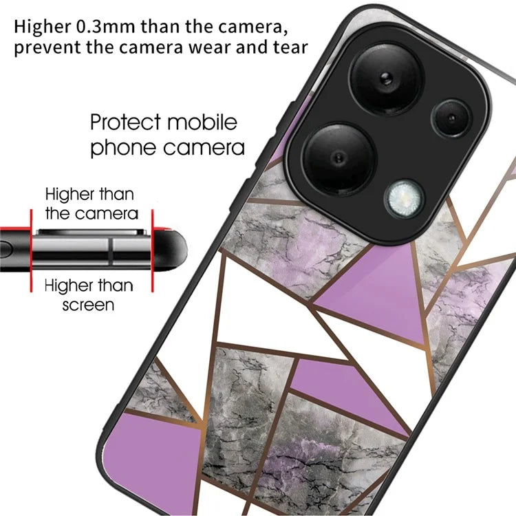 For Xiaomi Redmi Note 13 Pro 4G / Poco M6 Pro 4G Case Marble Pattern Tempered Glass+PC Back TPU Frame Phone Cover