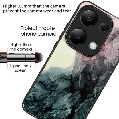 For Xiaomi Redmi Note 13 Pro 4G / Poco M6 Pro 4G Case Marble Pattern Tempered Glass+PC Back TPU Frame Phone Cover