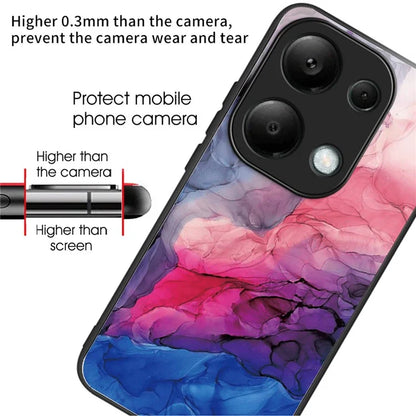 For Xiaomi Redmi Note 13 Pro 4G / Poco M6 Pro 4G Case Marble Pattern Tempered Glass+PC Back TPU Frame Phone Cover