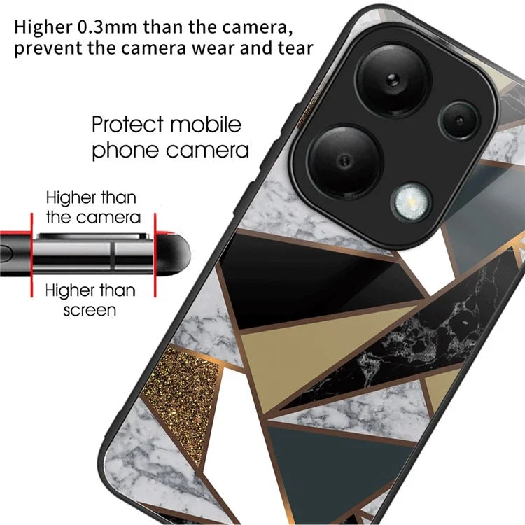 For Xiaomi Redmi Note 13 Pro 4G / Poco M6 Pro 4G Case Marble Pattern Tempered Glass+PC Back TPU Frame Phone Cover