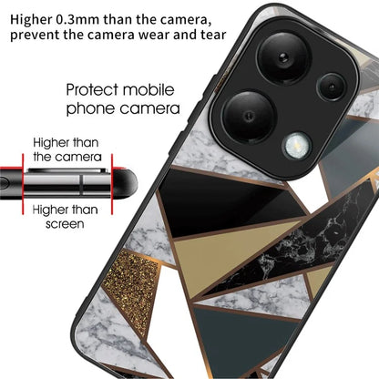 For Xiaomi Redmi Note 13 Pro 4G / Poco M6 Pro 4G Case Marble Pattern Tempered Glass+PC Back TPU Frame Phone Cover
