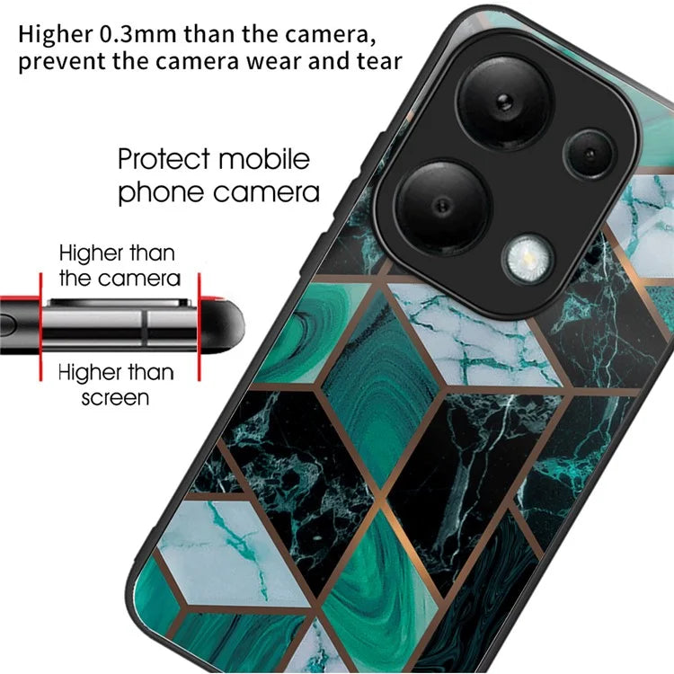 For Xiaomi Redmi Note 13 Pro 4G / Poco M6 Pro 4G Case Marble Pattern Tempered Glass+PC Back TPU Frame Phone Cover