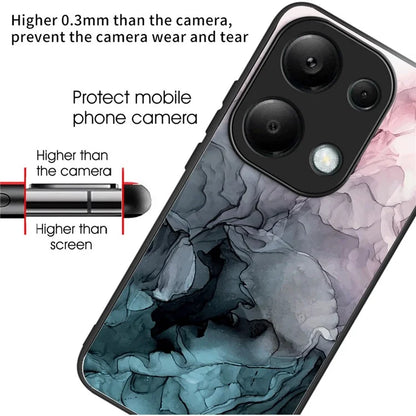 For Xiaomi Redmi Note 13 Pro 4G / Poco M6 Pro 4G Case Marble Pattern Tempered Glass+PC Back TPU Frame Phone Cover