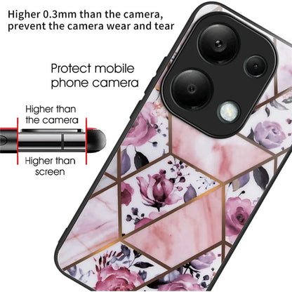 For Xiaomi Redmi Note 13 Pro 4G / Poco M6 Pro 4G Case Marble Pattern Tempered Glass+PC Back TPU Frame Phone Cover