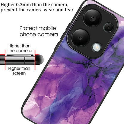 For Xiaomi Redmi Note 13 Pro 4G / Poco M6 Pro 4G Case Marble Pattern Tempered Glass+PC Back TPU Frame Phone Cover
