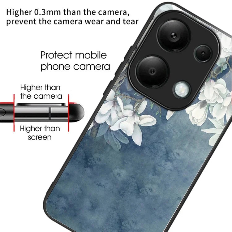 For Xiaomi Redmi Note 13 Pro 4G / Poco M6 Pro 4G Case Tempered Glass+TPU Pattern Printing Phone Shell