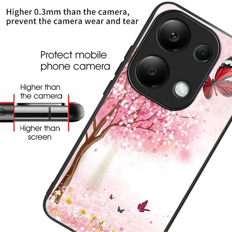 For Xiaomi Redmi Note 13 Pro 4G / Poco M6 Pro 4G Case Tempered Glass+TPU Pattern Printing Phone Shell