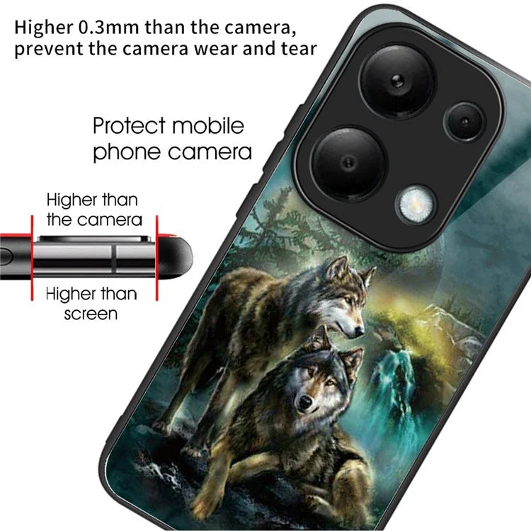 For Xiaomi Redmi Note 13 Pro 4G / Poco M6 Pro 4G Case Tempered Glass+TPU Pattern Printing Phone Shell