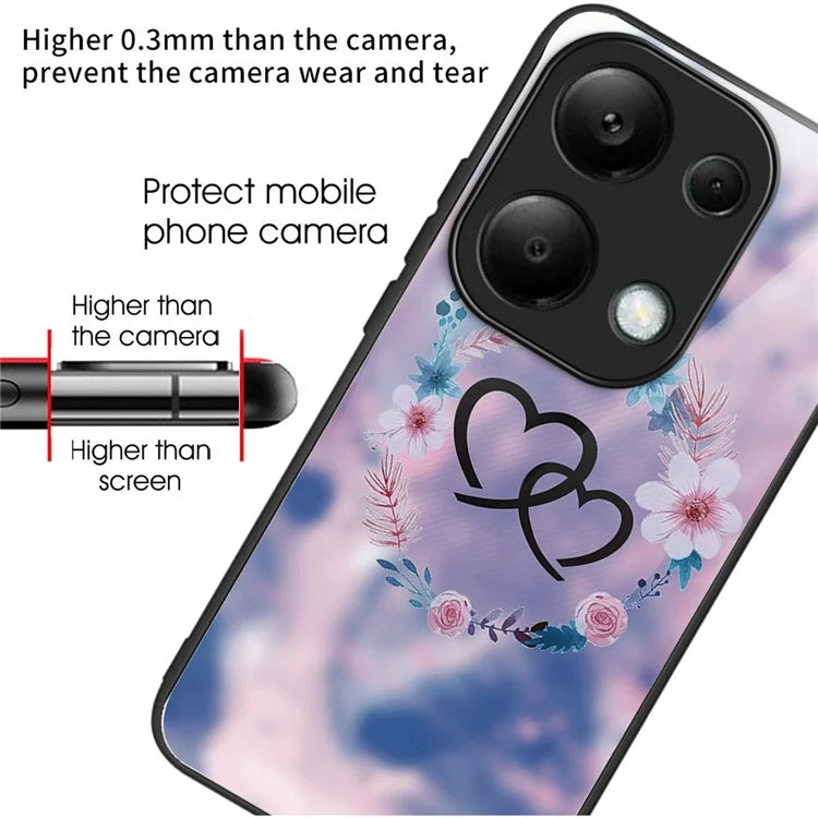 For Xiaomi Redmi Note 13 Pro 4G / Poco M6 Pro 4G Case Tempered Glass+TPU Pattern Printing Phone Shell