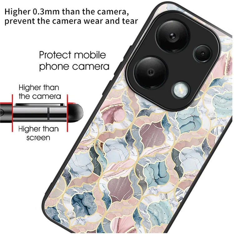 For Xiaomi Redmi Note 13 Pro 4G / Poco M6 Pro 4G Case Tempered Glass+TPU Pattern Printing Phone Shell
