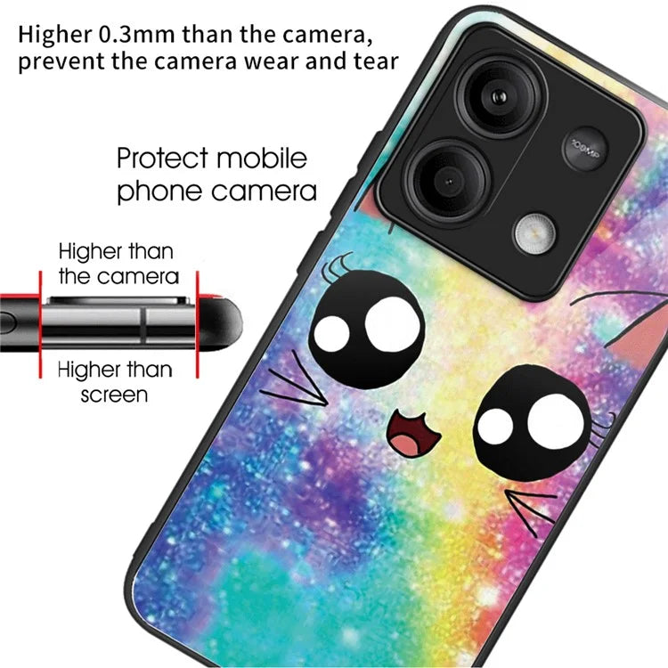 For Xiaomi Redmi Note 13 5G Case Tempered Glass Back TPU Border Phone Cover Print Pattern
