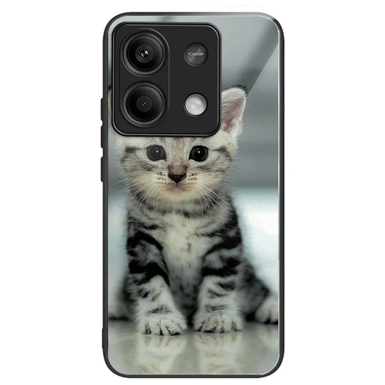 For Xiaomi Redmi Note 13 5G Case Tempered Glass Back TPU Border Phone Cover Print Pattern