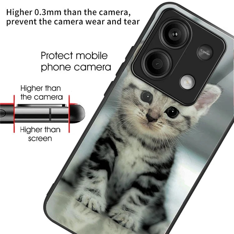 For Xiaomi Redmi Note 13 5G Case Tempered Glass Back TPU Border Phone Cover Print Pattern