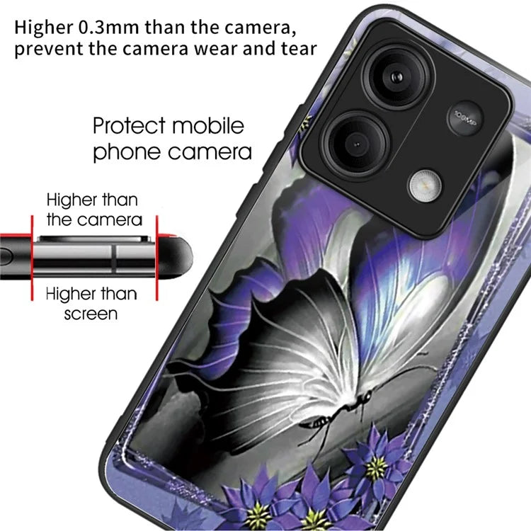 For Xiaomi Redmi Note 13 5G Case Tempered Glass Back TPU Border Phone Cover Print Pattern