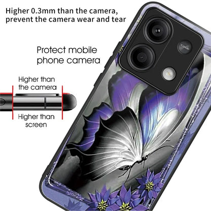 For Xiaomi Redmi Note 13 5G Case Tempered Glass Back TPU Border Phone Cover Print Pattern