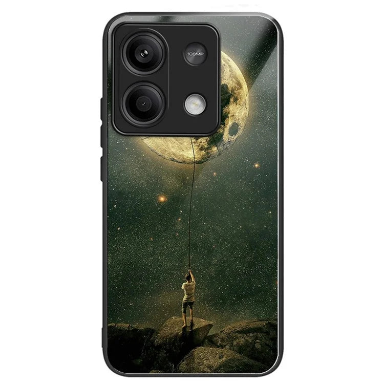 For Xiaomi Redmi Note 13 5G Case Tempered Glass Back TPU Border Phone Cover Print Pattern