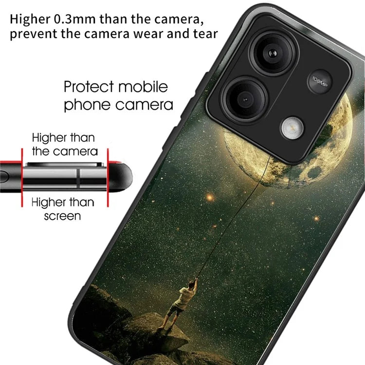 For Xiaomi Redmi Note 13 5G Case Tempered Glass Back TPU Border Phone Cover Print Pattern