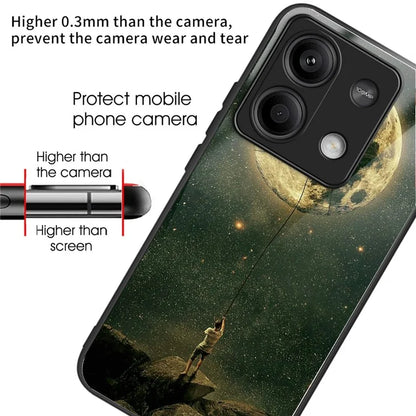 For Xiaomi Redmi Note 13 5G Case Tempered Glass Back TPU Border Phone Cover Print Pattern